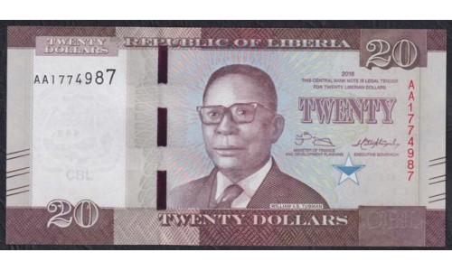 Либерия 20 долларов 2016 (Liberia 20 dollars 2016) P 33a : Unc