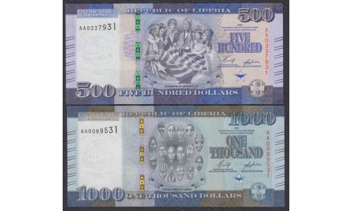 Либерия 20, 50, 100, 500, 1000 долларов 2021-2022 (Liberia 20, 50, 100, 500, 1000 dollars 2021-2022) P W39-W43: UNC