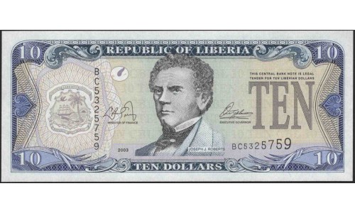 Либерия 10 долларов 2003 (Liberia 10 dollars 2003) P 27a : Unc