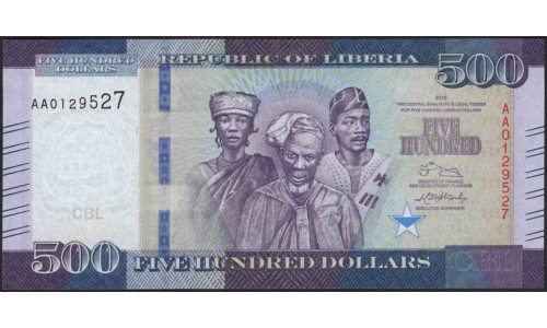 Либерия 500 долларов 2016 (Liberia 500 dollars 2016) P 36a : Unc