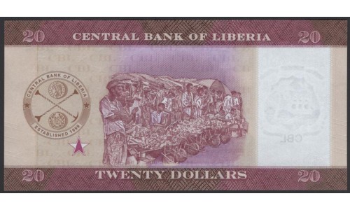 Либерия 20 долларов 2022 (Liberia 20 dollars 2022) P W39 : UNC