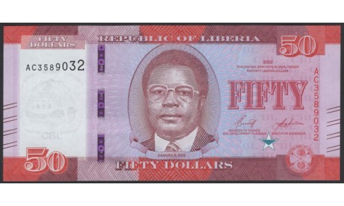 Либерия 50 долларов 2022 (Liberia 50 dollars 2022) P W40 : UNC