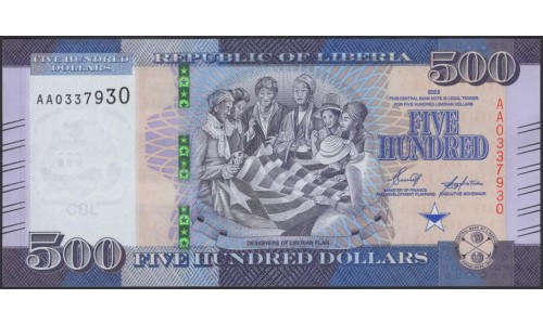 Либерия 500 долларов 2022 (Liberia 500 dollars 2022) P W42 : UNC