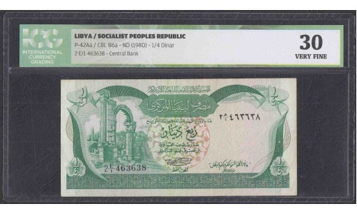 Ливия 1/4 динара б/д (1980) (Libya 1/4 dinar ND (1980)) P 42Aa: VF 30 slab ICG