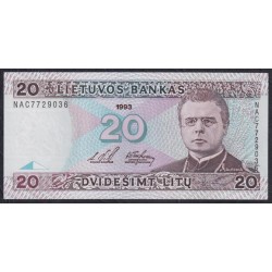 Литва 20 литов 1993 года, NAC7729036 (Lithuania 20 litu 1993) P 57a: Unc