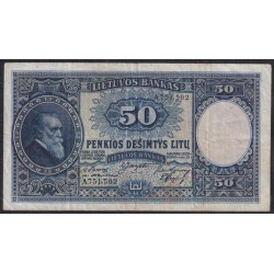 Литва 50 лит 1928 года, A751502 (Lithuania 50 Litu 1928) P 24: VF