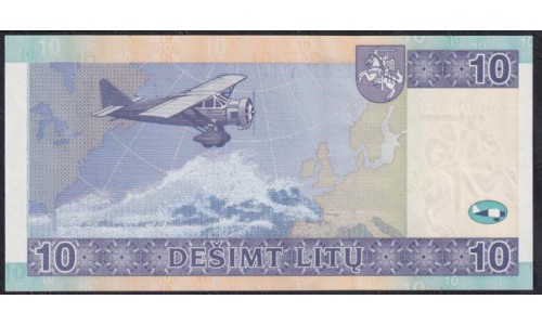 Литва 10 лит 2007 года, серия AA0000870(Lithuania 10 litu 2007 series AA) P 68: UNC