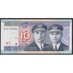 Литва 10 лит 2007 года, серия Замещения АZ 0148402(Lithuania 10 litu 2007 series AA) P 68: UNC
