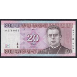 Литва 20 лит 2007 года, Серия AA2781855 (Lithuania 20 litu 2007) P 69: UNC