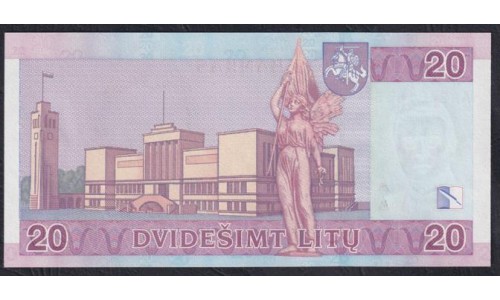 Литва 20 лит 2007 года, Серия AA2781855 (Lithuania 20 litu 2007) P 69: UNC