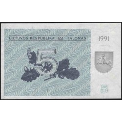 Литва 5 талонов 1991 (Lithuania 5 talonas 1991) P 34a : Unc