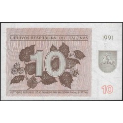 Литва 10 талонов 1991 (Lithuania 10 talonas 1991) P 35b : Unc