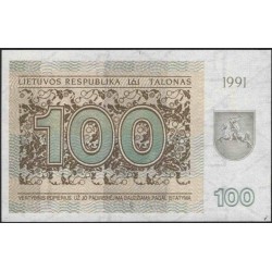 Литва 100 талонов 1991 (Lithuania 100 talonas 1991) P 38b : Unc