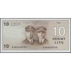 Литва 10 литов 1991 серия АА, с Ошибкой в фамилии (Lithuania 10 litu 1991 prefix AA) P 47a : Unc