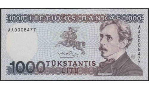 Литва 1000 литов 1991 (Lithuania 1000 litu 1991) P 52 : Unc