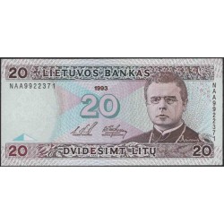 Литва 20 литов 1993 (Lithuania 20 litu 1993) P 57a : Unc