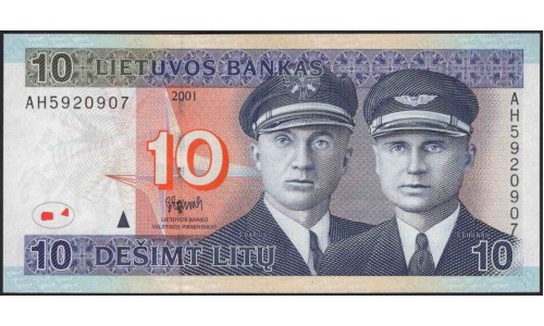 Литва 10 литов 2001 (Lithuania 10 litu 2001) P 65 : Unc