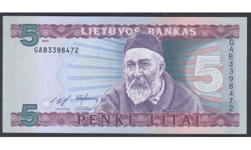 Литва 5 литов 1993 (Lithuania 5 litai 1993) P 55a: UNC