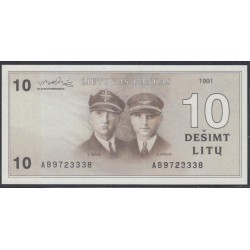 Литва 10 литов 1991 года, без ошибки в фамилии, литера АВ (Lithuania 10 litu 1991) P 47a : UNC