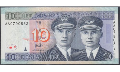 Литва 10 литов 2007 серия АА (Lithuania 10 litu 2007 series AA) P 68 : Unc