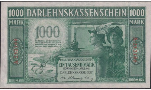 Литва 1000 марок 1918 года, Ковно - Каунас, A.252166 (Lithuania 1000 mark 1918, KOWNO) P R134a: UNC