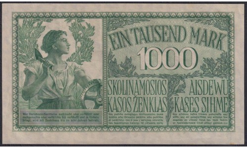 Литва 1000 марок 1918 года, Ковно - Каунас, A.543480 (Lithuania 1000 mark 1918, KOWNO) P R134a: UNC