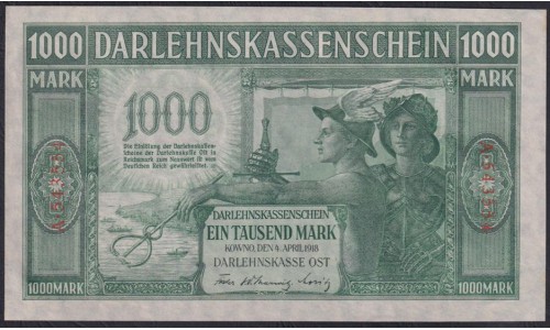 Литва 1000 марок 1918 года, Ковно - Каунас, A.543554 (Lithuania 1000 mark 1918, KOWNO) P R134a: UNC