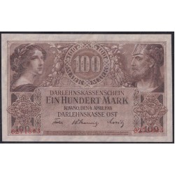 Литва 100 марок 1918 года, Ковно - Каунас, О 271893 (Lithuania 100 mark 1918, KOWNO) P R133: UNC-