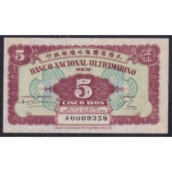 Макао Португальская Колония 5 Авос 06.08.1946 года, Незаконченные, РЕДКИЕ (Macau  patacas 5 Avos 06.08.1946, Remainder) P 35: UNC