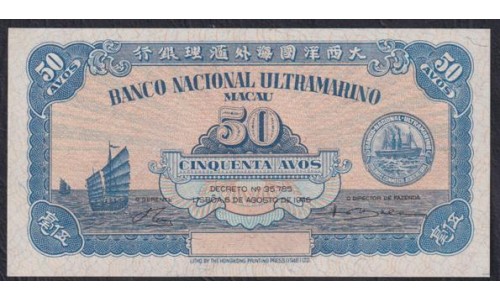 Макао Португальская колония 50 Авос 06.08.1946 года, , Незаконченные, РЕДКИЕ (Macau  patacas 50 Avos 06.08.1946, Remainder) P 38r: UNC