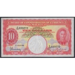 Малайя 10 долларов 1941 (Malaya 10 dollars 1941) P 13: XF/aUNC