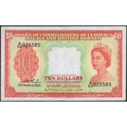 Малайя и Британское Борнео 10 долларов 1953 (Malaya & British Borneo 10 dollars 1953) P 3a : VF