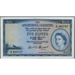 Маврикий 5 рупий (1954) (MAURITIUS 5 Rupees (1954)) P 27(1): aUNC/UNC