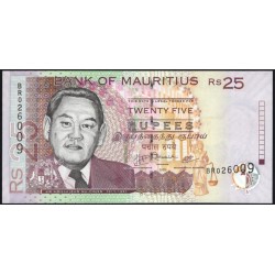 Маврикий 25 рупий 2009 г.  (MAURITIUS 25 rupees 2009) P 49d: UNC