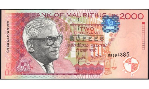 Маврикий 2000 рупий 1999 г.   (MAURITIUS 2000 rupees 1999 g.) P55:Unc