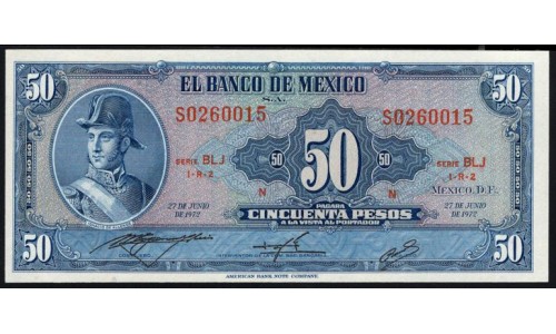 Мексика 50 песо 1972 года, серия BLJ (MEXICO 50 Pesos 1972) P 49u : UNC