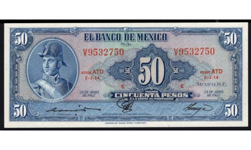 Мексика 50 песо 1963 года, серия ATD (MEXICO 50 Pesos 1963) P 49o(2): UNC