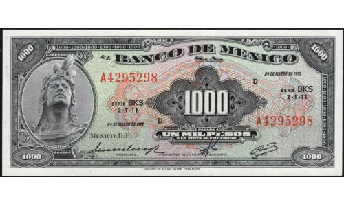 Мексика 1000 песо 1971 (MEXICO 1000 Pesos 1971) P 52о : UNC
