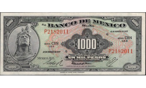 Мексика 1000 песо 1977, серия CBN (MEXICO 1000 Pesos 1977) P 52t : aUNC