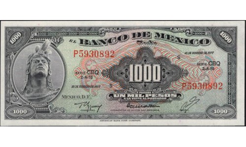 Мексика 1000 песо 1977 серия CBQ (MEXICO 1000 Pesos 1977) P 52t : UNC