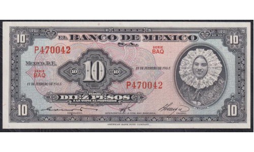 Мексика 10 песо 17-02-1965 серия BAQ (MEXICO 10 Pesos 17-02-1965) P 58k : UNC