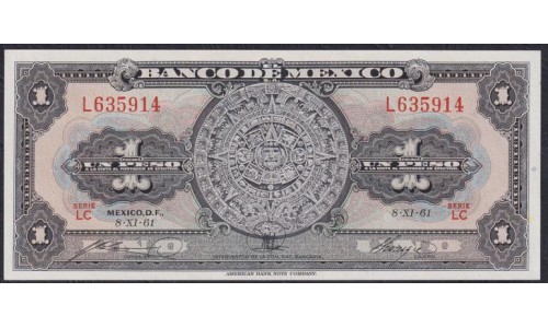 Мексика 1 песо 8-XI-1961 серия LC (MEXICO 1 Peso 1961) P 59h: UNC