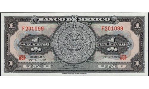 Мексика 1 песо 1969 серия BGF (MEXICO 1 Peso 1969) P 59к : UNC