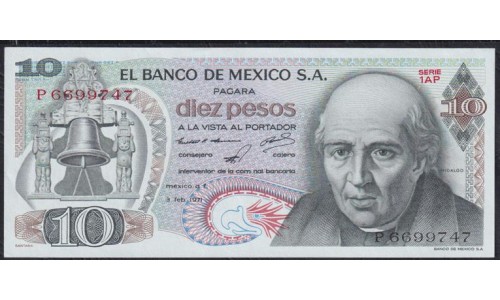 Мексика 10 песо 1971 года, Серия 1AP (MEXICO 10 Pesos 1971) P 63d(1) : UNC