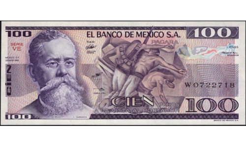 Мексика 100 песо 1982 серия VE (MEXICO 100 Pesos 1982 series VE) P 74c : UNC