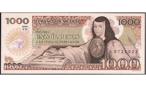 Мексика 1000 песо 1985 серия YD (MEXICO 1000 Pesos 1985 series YD) P 85 : UNC