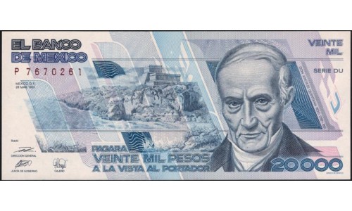 Мексика 20000 песо 1989 серия DU (MEXICO 20000 Pesos 1989 series DU) P 92b: UNC