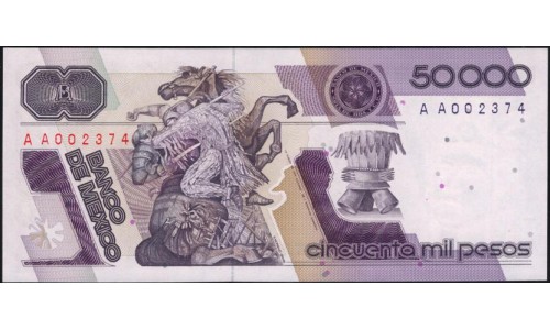 Мексика 50000 песо 1986 серия A (MEXICO 50000 Pesos 1986 series A) P 93a : UNC