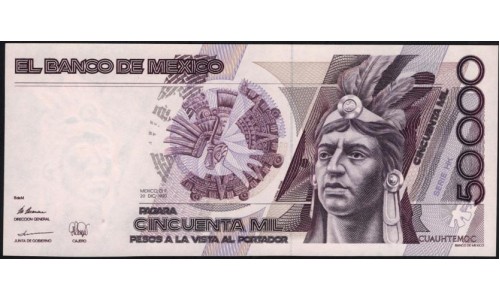 Мексика 50000 песо 1990 серия HK (MEXICO 50000 Pesos 1990 series HK) P 93: UNC--