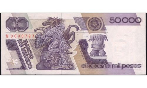 Мексика 50000 песо 1990 серия HK (MEXICO 50000 Pesos 1990 series HK) P 93: UNC--
